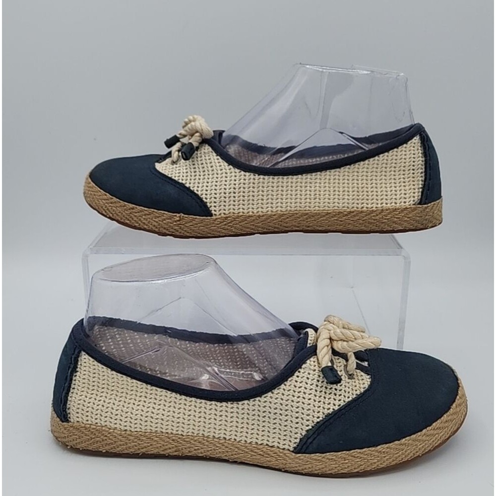 Ugg Espadrille Flat Shoes Womens Sz 6 Blue Cream Slip On Nautical Beachy Comfort